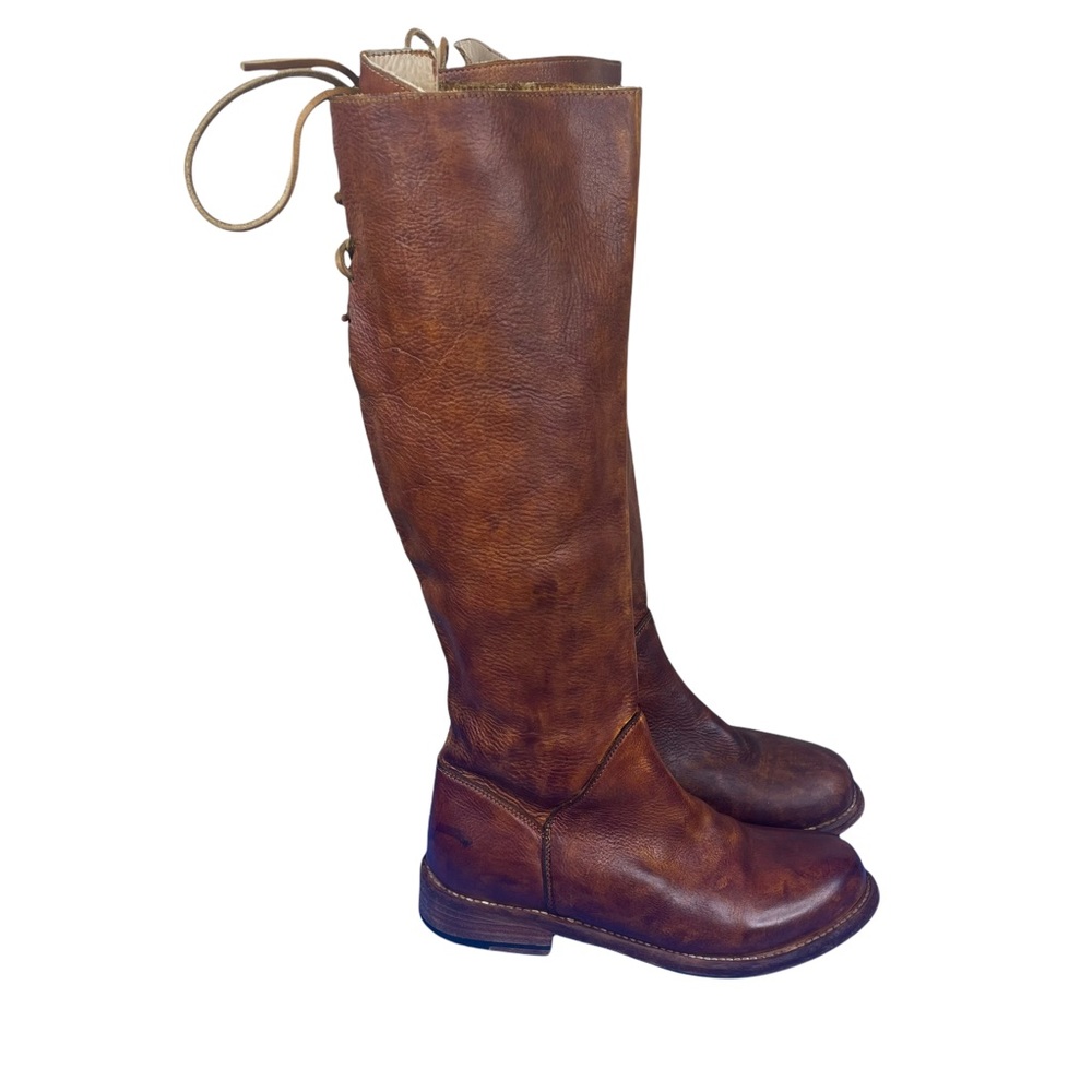 Bed Stu Manchester Leather Boots 7.5 Lace up back Tall Mahogany Brown Dyed